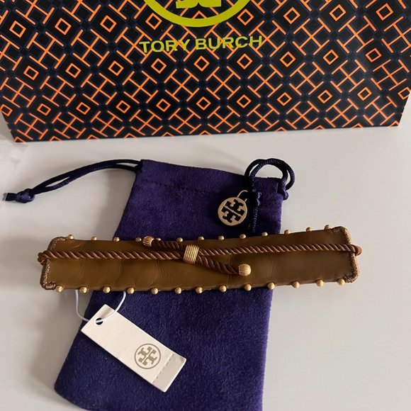 Tory Burch T Monogram Floral Rolled Brass / Hazelnut Bracelet - Picture 11 of 11